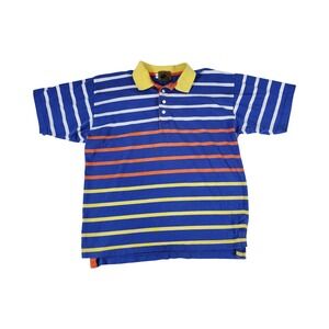 Boston Traders Vintage Striped Polo Shirt Mens Medium Blue Orange Yellow Cotton